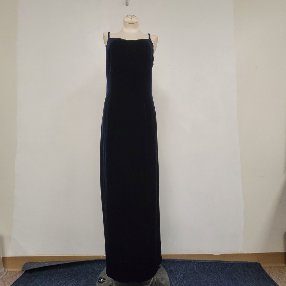 After Dark Womens Velvet Square Neck Maxi Dress Size 8 Navy Blue Royalcore Regal